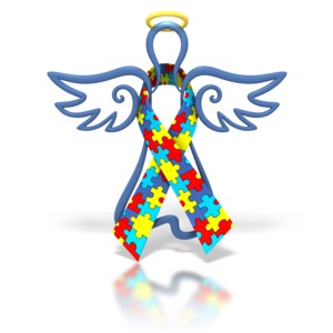 Angel Outline Autism Ribbon PowerPoint clipart graphic preview.