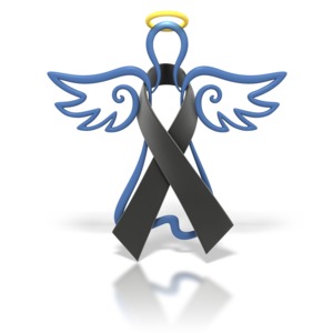 Angel Outline Black Ribbon PowerPoint clipart graphic preview.