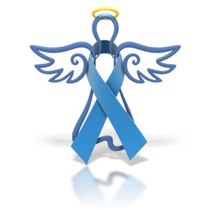 Angel Outline Blue Ribbon PowerPoint clipart graphic preview.