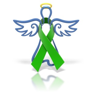 Angel Outline Green Ribbon PowerPoint clipart graphic preview.