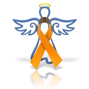 Angel Outline Orange Ribbon PowerPoint clipart graphic preview.