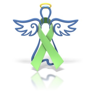 Angel Outline Lime Ribbon PowerPoint clipart graphic preview.