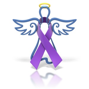 Angel Outline Purple Ribbon PowerPoint clipart graphic preview.