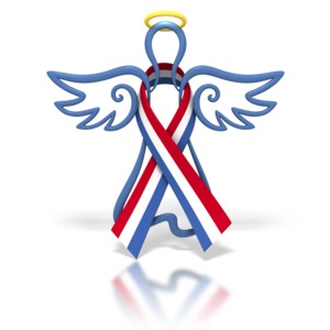 Angel Outline Red White Blue Ribbon PowerPoint clipart graphic preview.