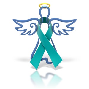 Angel Outline Teal Ribbon PowerPoint clipart graphic preview.