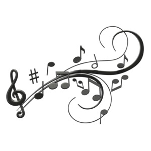 Music Notes Swoosh PowerPoint clipart graphic preview.