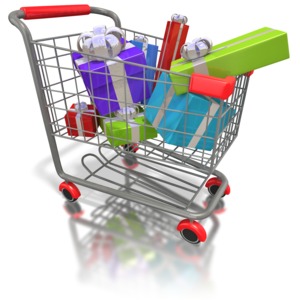 Shopping Cart Presents PowerPoint clipart graphic preview.
