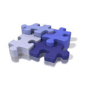 Four Blue Puzzle Pieces PowerPoint clipart graphic preview.