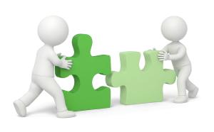 Two Puzzle Pieces Coming Together PowerPoint clipart graphic preview.