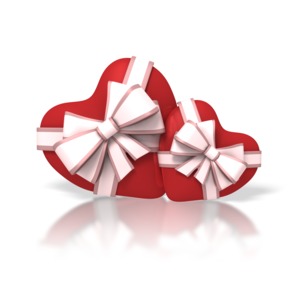 Two Valentine Hearts With Ribbons PowerPoint clipart graphic preview.