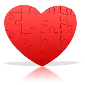 Standing Heart Puzzle Pieces PowerPoint clipart graphic preview.