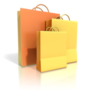 Three Shopping Bags PowerPoint clipart graphic preview.