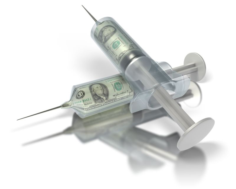 High-resolution clipart illustration of Money Syringes , designed for clinical healthcare administration, medical training, and patient data visualization.