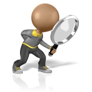 Stick Figure Searching for Clues PowerPoint clipart graphic preview.