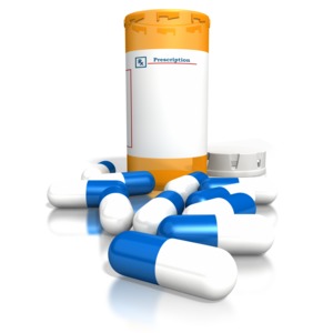 Orange Medication Bottle Blue White Pill PowerPoint clipart graphic preview.