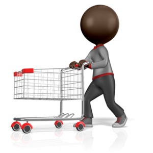 3D Figure With Shopping Cart PowerPoint clipart graphic preview.