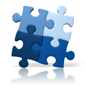 Blue Puzzle Square PowerPoint clipart graphic preview.