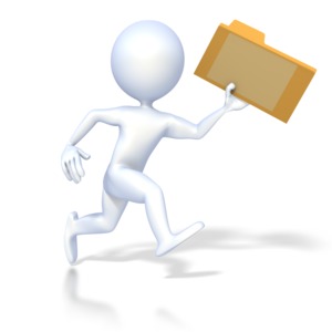 3D Figure Running with File Folder PowerPoint clipart graphic preview.
