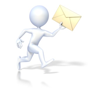 3D Figure Running with Message PowerPoint clipart graphic preview.