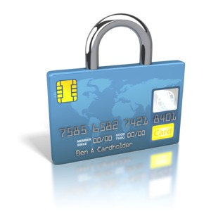 Credit Card World Secure Lock PowerPoint clipart graphic preview.