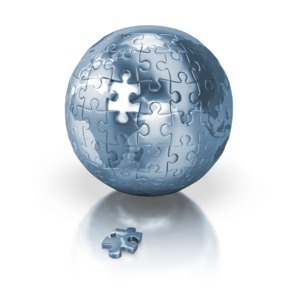 Shiny Blue Puzzle Globe Africa Europe PowerPoint clipart graphic preview.