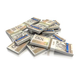 Canadian Hundred Dollar Bill Pile PowerPoint clipart graphic preview.