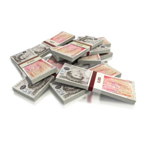 British Pounds Fifty Note Pile PowerPoint clipart graphic preview.