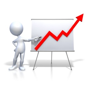 Stick Figure Presenting Graph Increase PowerPoint clipart graphic preview.