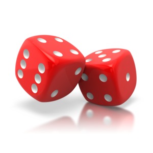 Pair Of Red Dice Tilted PowerPoint clipart graphic preview.