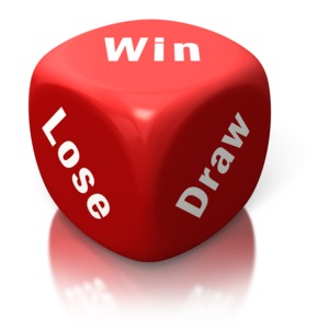 Win Lose Draw Red Dice PowerPoint clipart graphic preview.