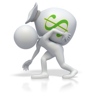 Stick Figure Hauling Money Bag PowerPoint clipart graphic preview.