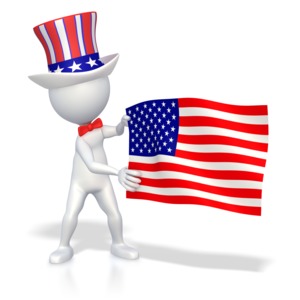 Stick Figure Holding American Flag PowerPoint clipart graphic preview.