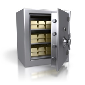 Steel Safe Containing Gold Bars PowerPoint clipart graphic preview.