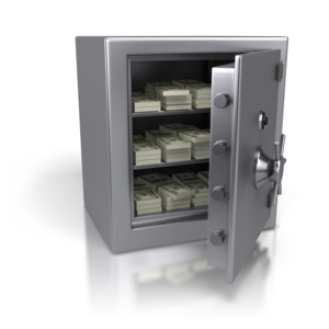 Steel Safe Containing Cash Dollars PowerPoint clipart graphic preview.