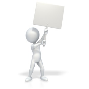 3D Stick Figure Holding Picket Sign PowerPoint clipart graphic preview.