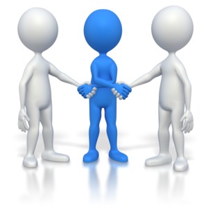Three Way Hand Shake PowerPoint clipart graphic preview.