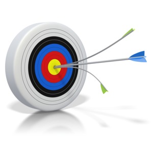 Split Bull's Eye Arrow PowerPoint clipart graphic preview.