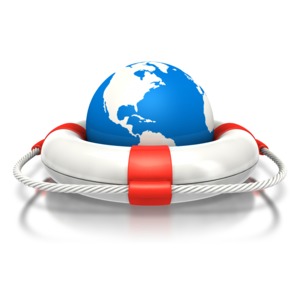 Earth Inside Life Buoy PowerPoint clipart graphic preview.