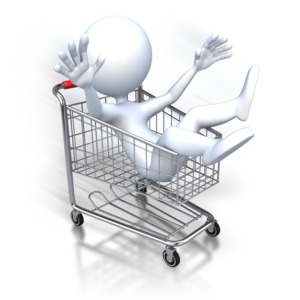 Stick Figure Riding Shopping Cart PowerPoint clipart graphic preview.