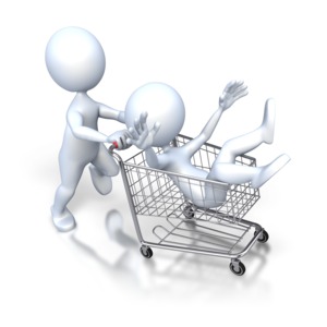 Stick Figure Pushing Guy Shopping Cart PowerPoint clipart graphic preview.