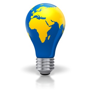 Light Bulb World Map Africa Europe Asia PowerPoint clipart graphic preview.