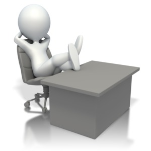 3D Stick Figure Relaxing At Desk PowerPoint clipart graphic preview.