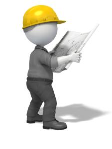 Figure With Blueprints PowerPoint clipart graphic preview.