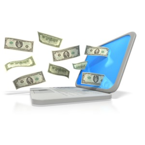 Money Through Laptop PowerPoint clipart graphic preview.