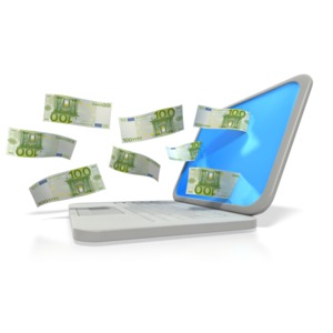 Money Through Laptop Euro PowerPoint clipart graphic preview.