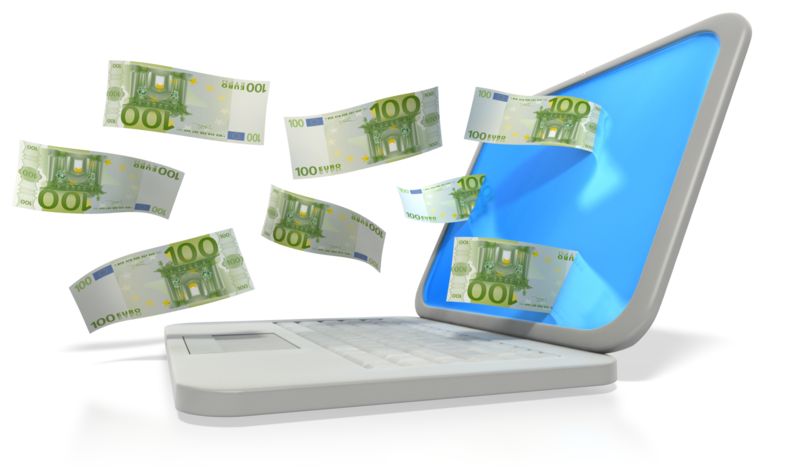 High-resolution clipart illustration of Money Through Laptop Euro , designed for digital transformation strategies, enterprise software training, and advanced information technology frameworks.