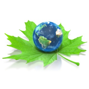 Earth on Green Leaf PowerPoint clipart graphic preview.