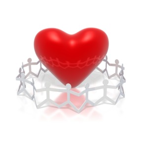 Paper Figures Hold Hands Circle Heart PowerPoint clipart graphic preview.