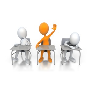 Single Student Raises Hand PowerPoint clipart graphic preview.