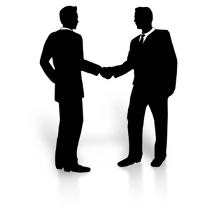 Business Men Silhouette Shake PowerPoint clipart graphic preview.